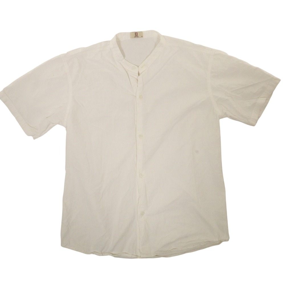 Akira Button Up Shirt Mandarin Collar Short Sleeve White Cotton Men M
